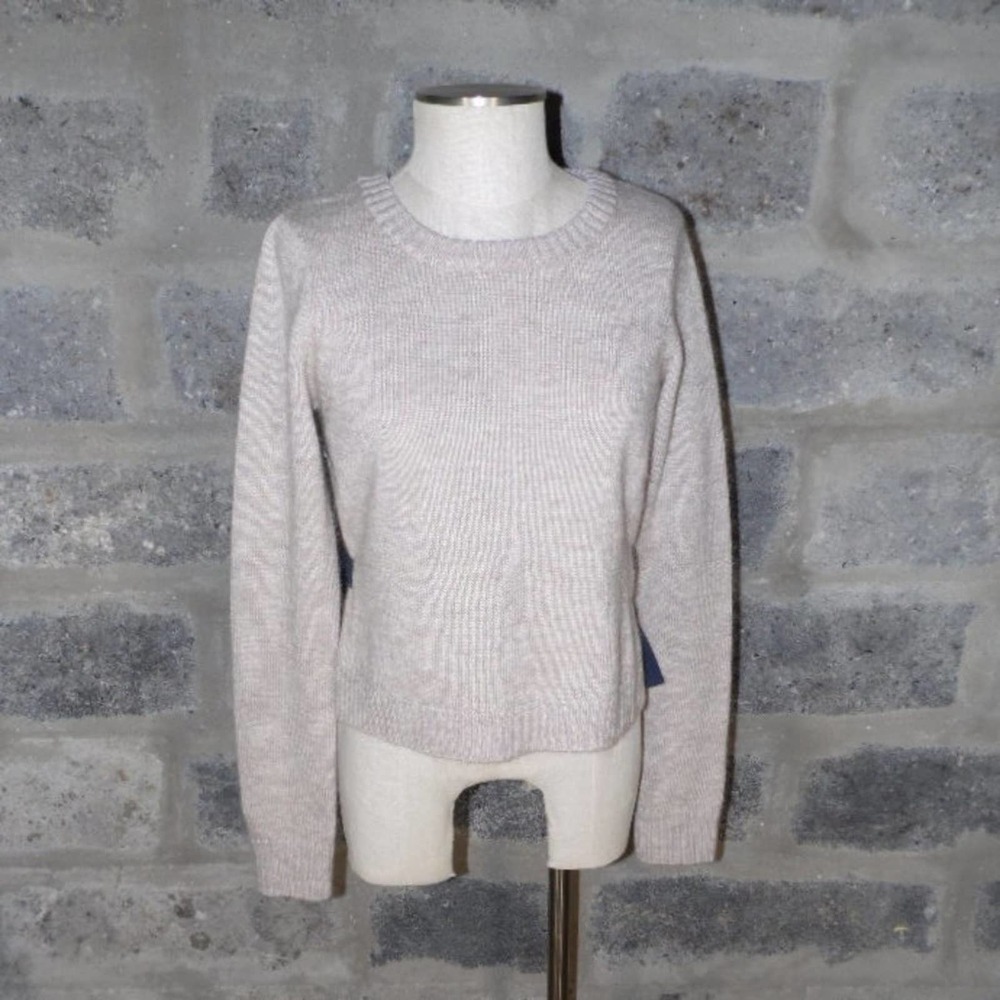 wool mohair beige hi low hem crew neck sweater